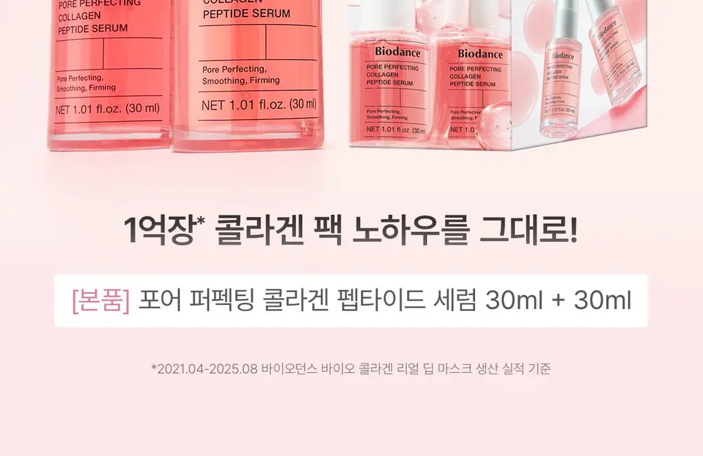 [1+1한정기획] 바이오던스 포어 퍼펙팅 콜라겐 펩타이드 세럼 30ml 더블 기획 상세페이지 3